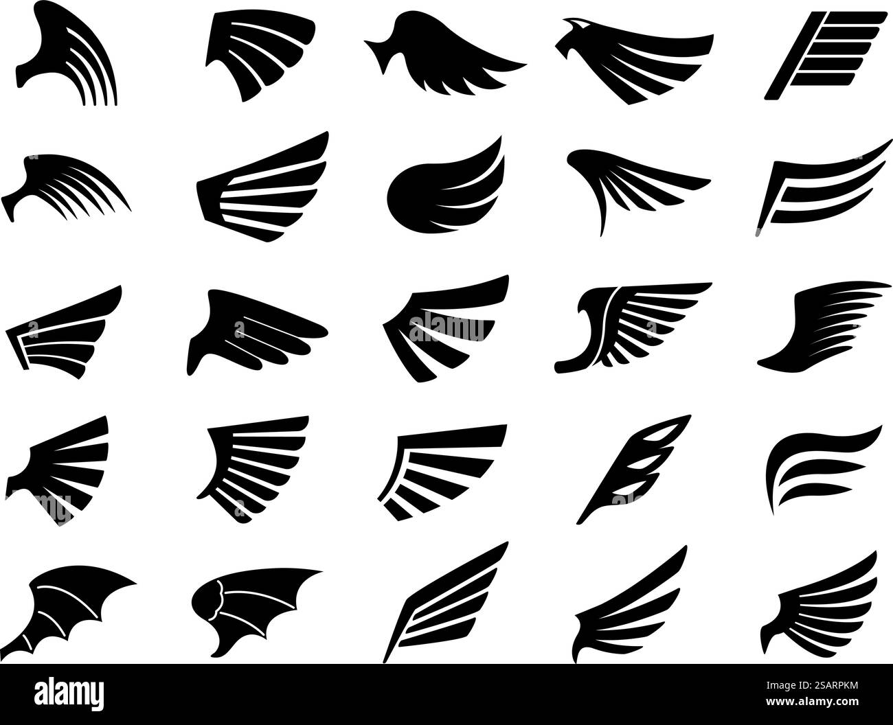 Icônes d'ailes de pochoir. Emblème de mouche rapide, aile d'oiseau de liberté d'aigle, ange Saint et ailes de démon vecteur ensemble d'ange de plume d'emblème, illustration d'oiseau d'aile. Icônes d'ailes de pochoir. Emblème de mouche rapide, aile d'oiseau de liberté d'aigle, ange Saint et vecteur d'ailes de démon Illustration de Vecteur