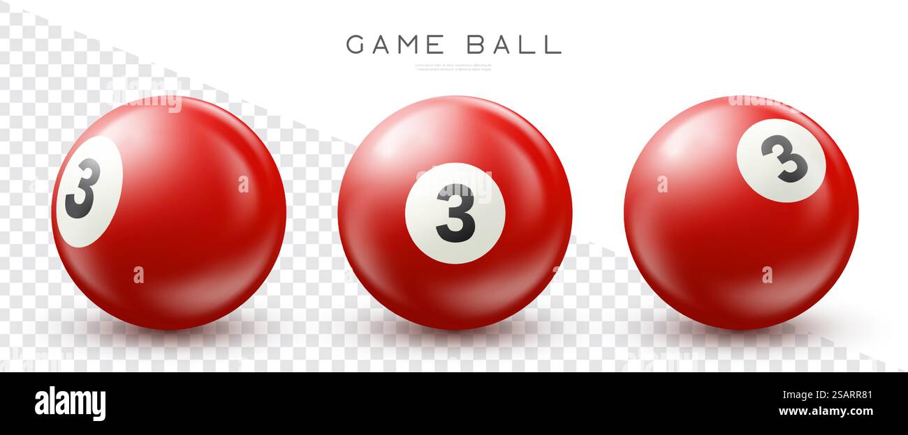 Billard, boule de billard rouge avec numéro 3 Snooker ou boule de loterie sur fond transparent illustration vectorielle Illustration de Vecteur