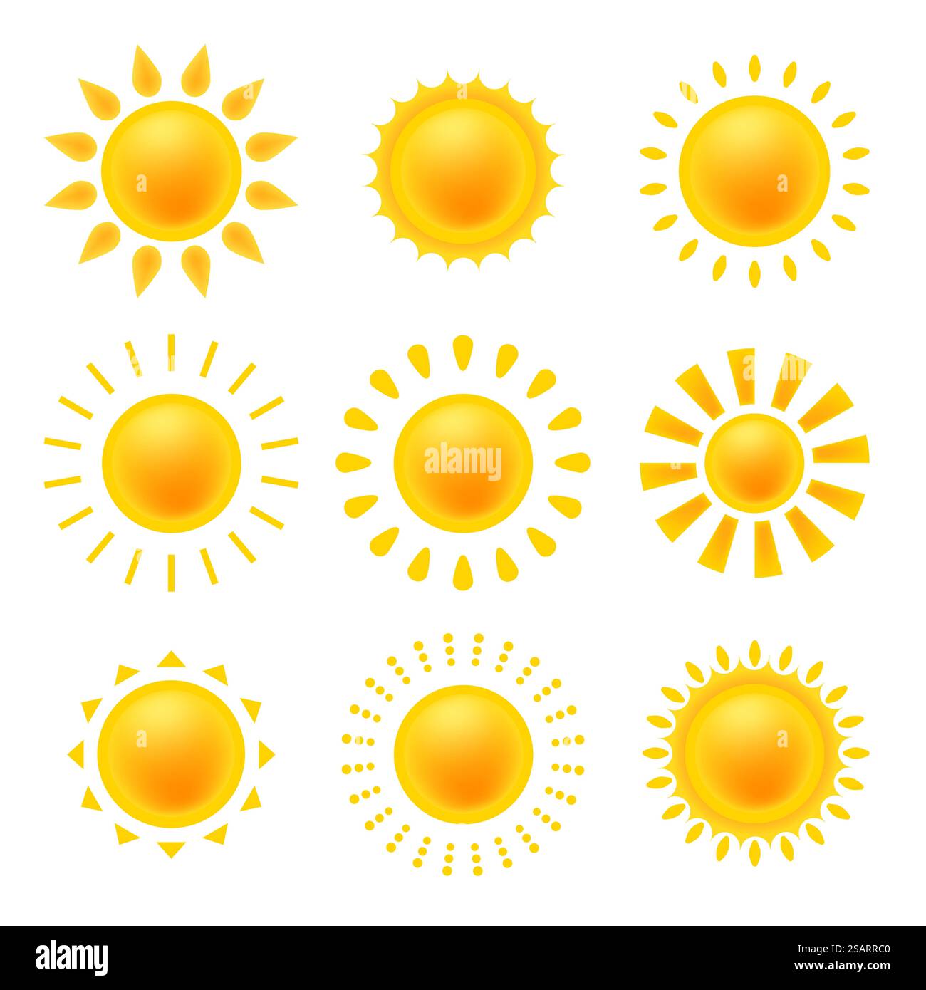 Jeu de symboles vectoriels d'icônes Suns. Eléments isolés pour la conception Illustration de Vecteur