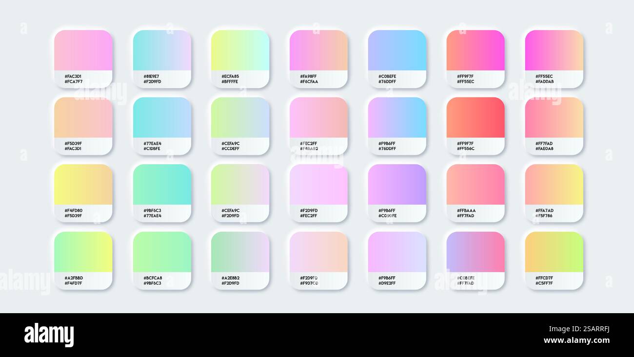 ECHANTILLONS de catalogue de palette de couleurs dégradé en RVB ou HEXADÉCIMAL. Couleur pastel et néon Pantone Illustration de Vecteur