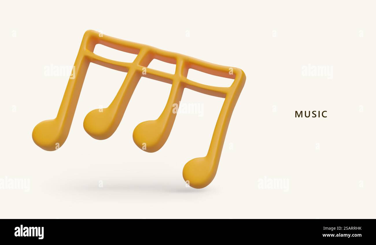 Quatre rejoignent la seizième note. Subdivision. Signe musical graphique complexe. Image 3D pour la conception Web. Style dessin animé. Apprentissage amusant à l'école de musique. Publicité mignonne. Quatre rejoignent la seizième note. Subdivision. Signe musical graphique complexe Illustration de Vecteur