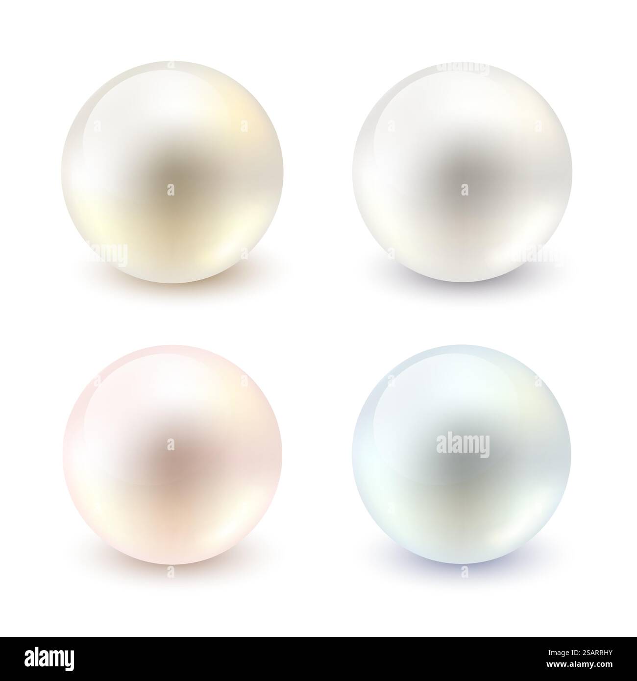 Ensemble de perles de différentes couleurs réalistes. collection de perles brillantes 3d isolé sur fond blanc. Rose, or, argent, perle nacrée bleue, pierres précieuses, nacre de la coquille de mer. Illustration vectorielle Illustration de Vecteur