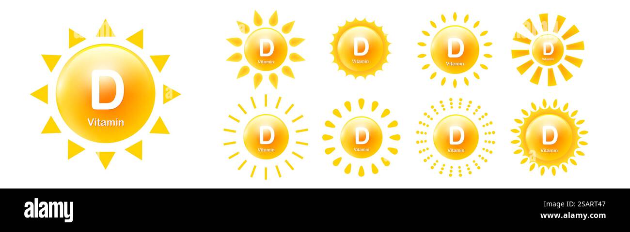 Icône de vitamine d Set avec Sun. Vector D3 signes illustration EPS10 Illustration de Vecteur