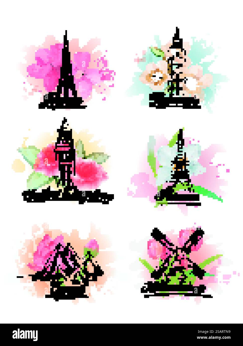 Eléments d'aquarelle de fleurs Illustration de Vecteur