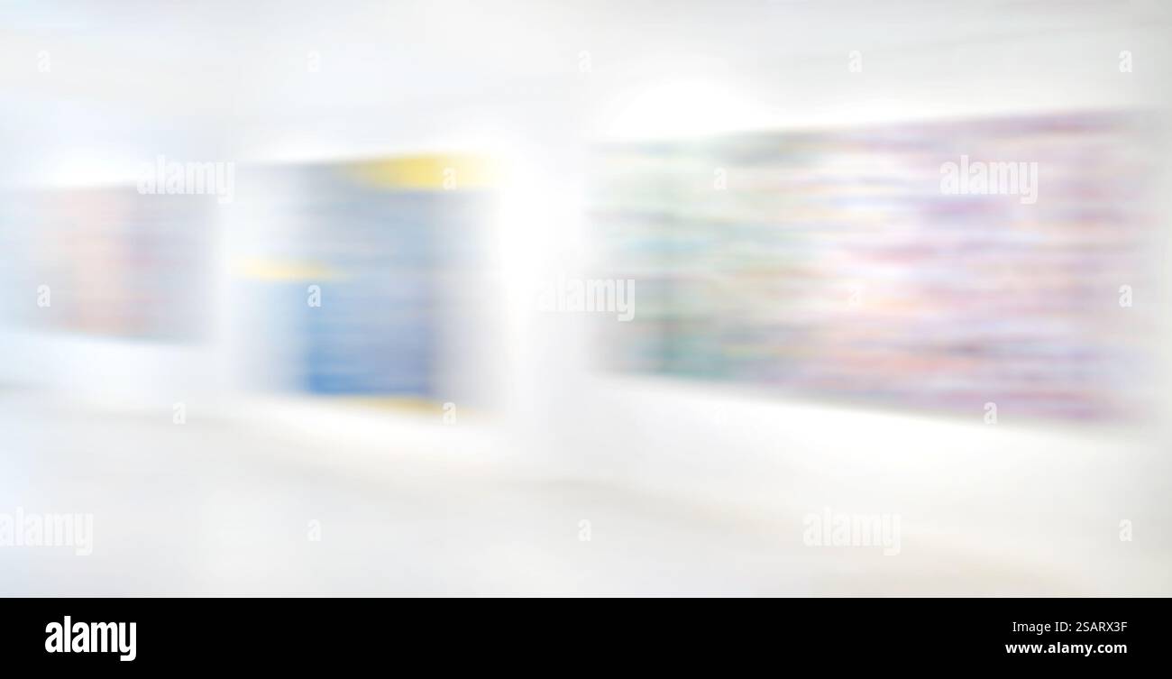 Flou de mouvement, fond de galerie d'exposition d'art, peinture abstraite colorée sur fond blanc Banque D'Images