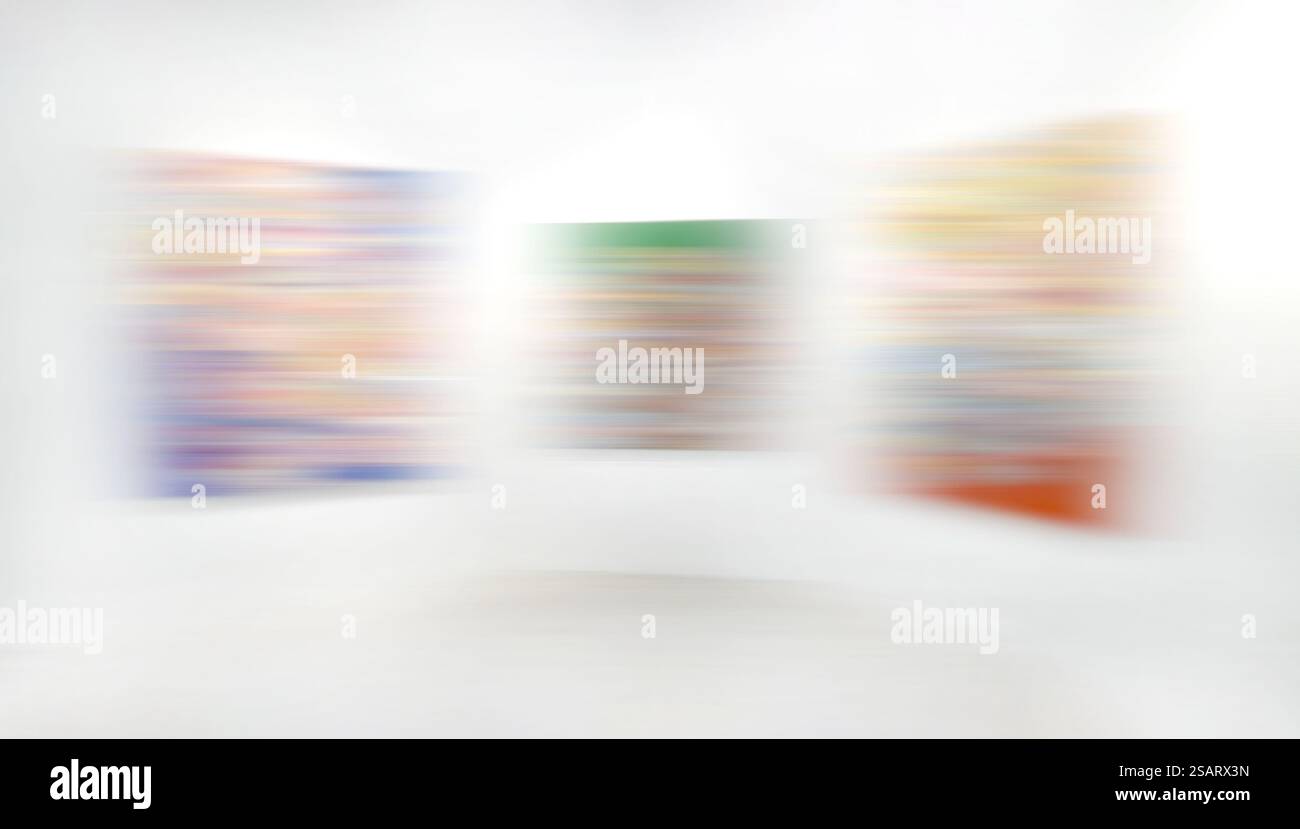 Flou de mouvement, fond de galerie d'exposition d'art, peinture abstraite colorée sur fond blanc Banque D'Images