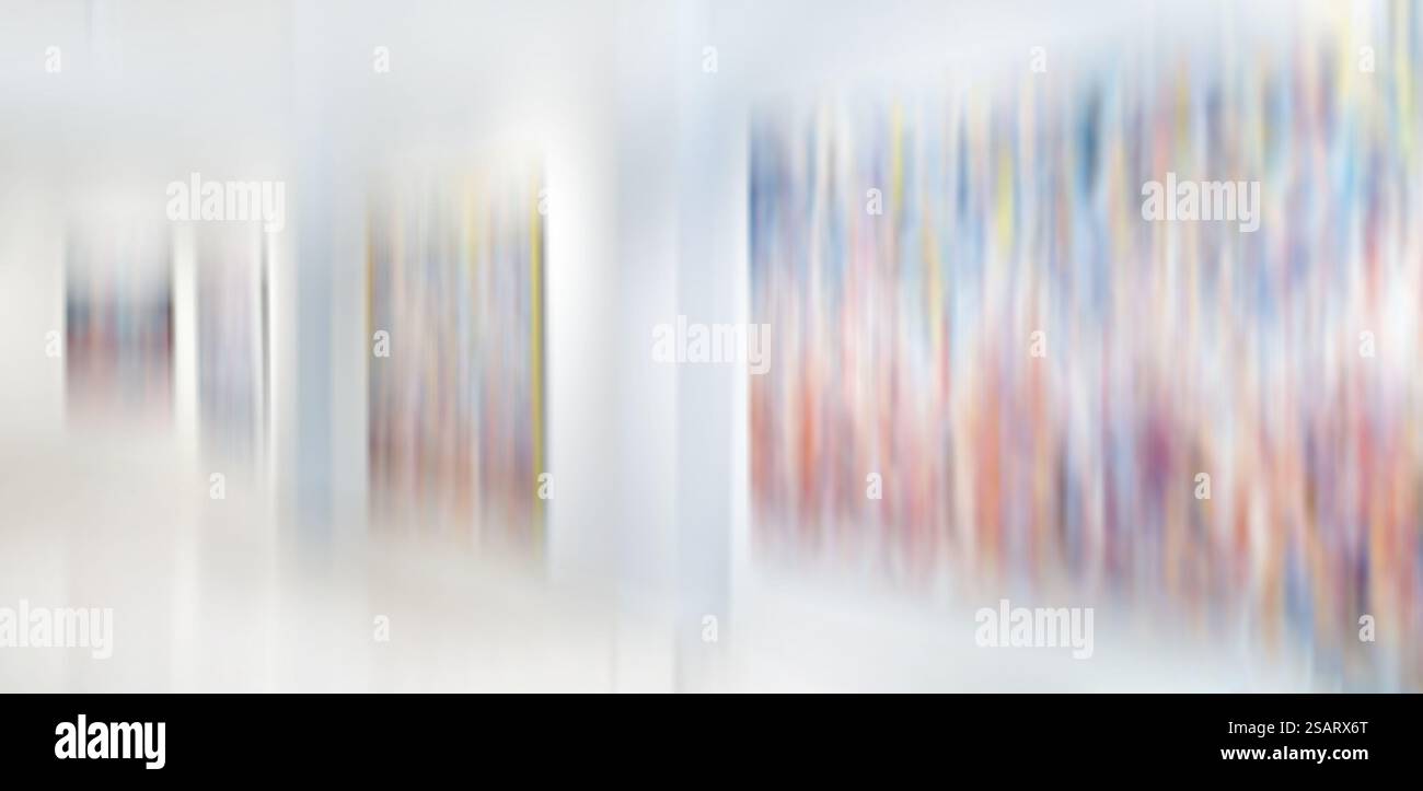 Flou de mouvement, fond de galerie d'exposition d'art, peinture abstraite colorée sur fond blanc Banque D'Images