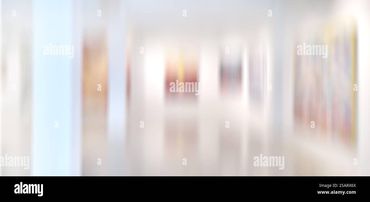 Flou de mouvement, fond de galerie d'exposition d'art, peinture abstraite colorée sur fond blanc Banque D'Images