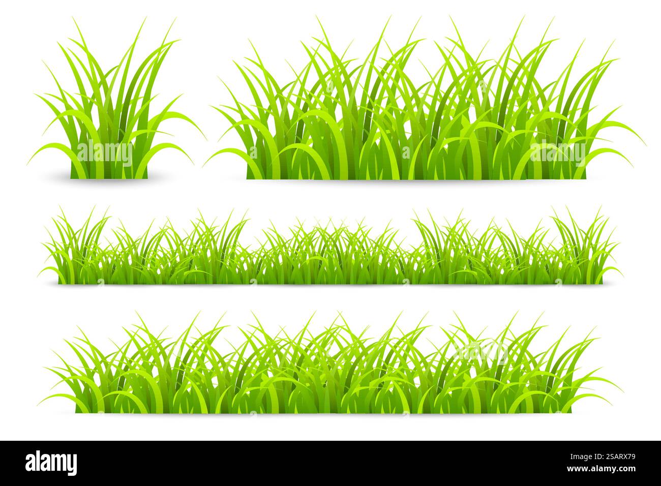Bordures d'herbe verte ensemble isolé sur fond blanc. Collection de pelouse d'été. Touffes d'herbe ou de buisson. Panorama de prairie pour affiche. Herbs éléments pour votre conception. Illustration vectorielle EPS10 Illustration de Vecteur