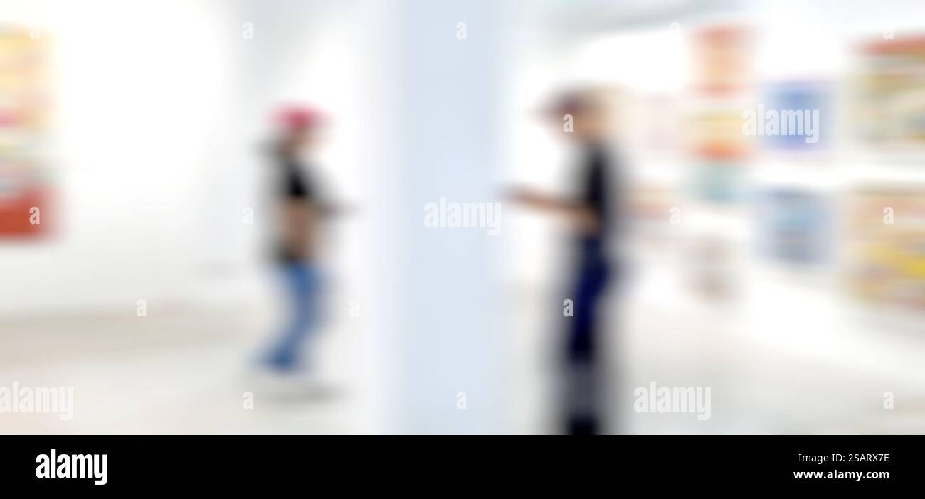 Flou de mouvement, fond de galerie d'exposition d'art, peinture abstraite colorée sur fond blanc Banque D'Images