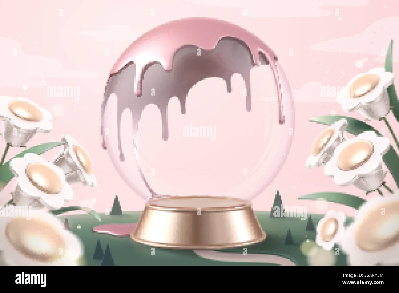 Boule à neige dans le jardin fleuri Illustration de Vecteur