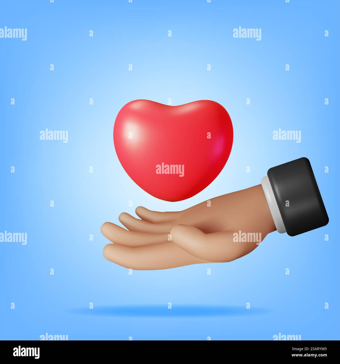 Forme de coeur 3D dans la main humaine isolée. Rendu stylisé Cartoon Hyman Palm Holding Heart Sign. Charité, don, amour, aide et concept d'aide. Illustration vectorielle. Forme de coeur 3D dans la main humaine isolée Illustration de Vecteur