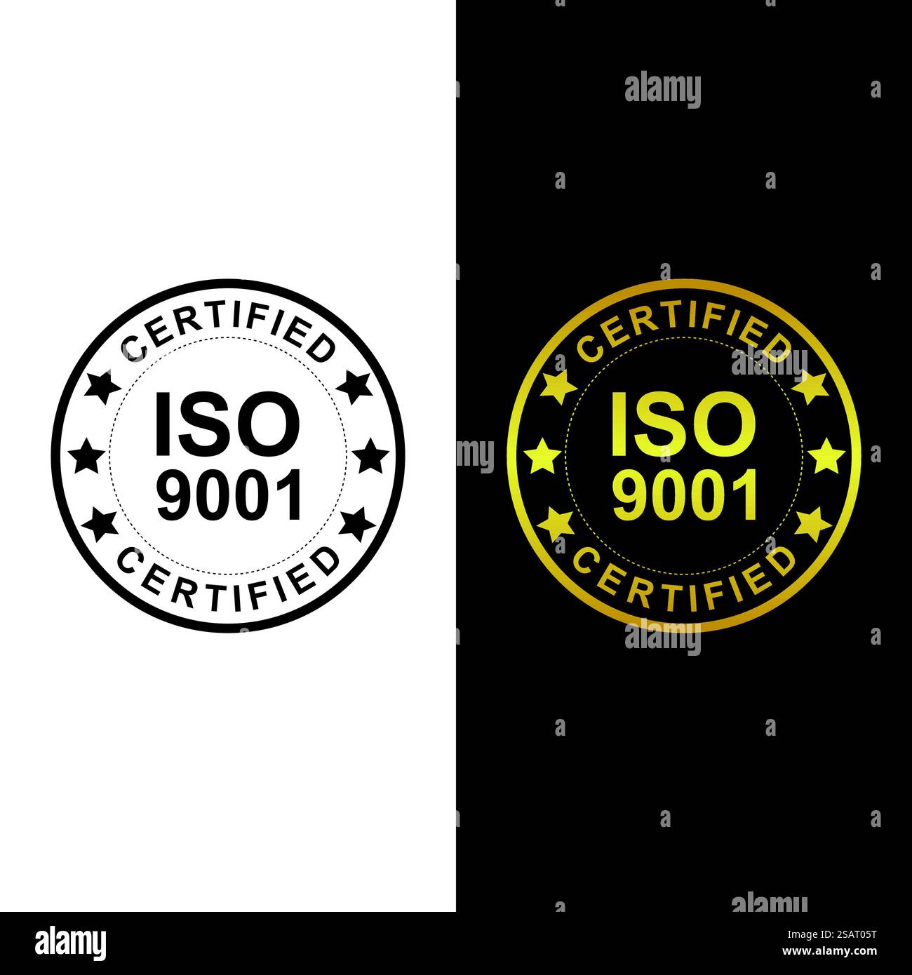 Tampon ou étiquette de certification ISO en couleur noire et dorée isolé sur fond blanc et foncé Illustration de Vecteur
