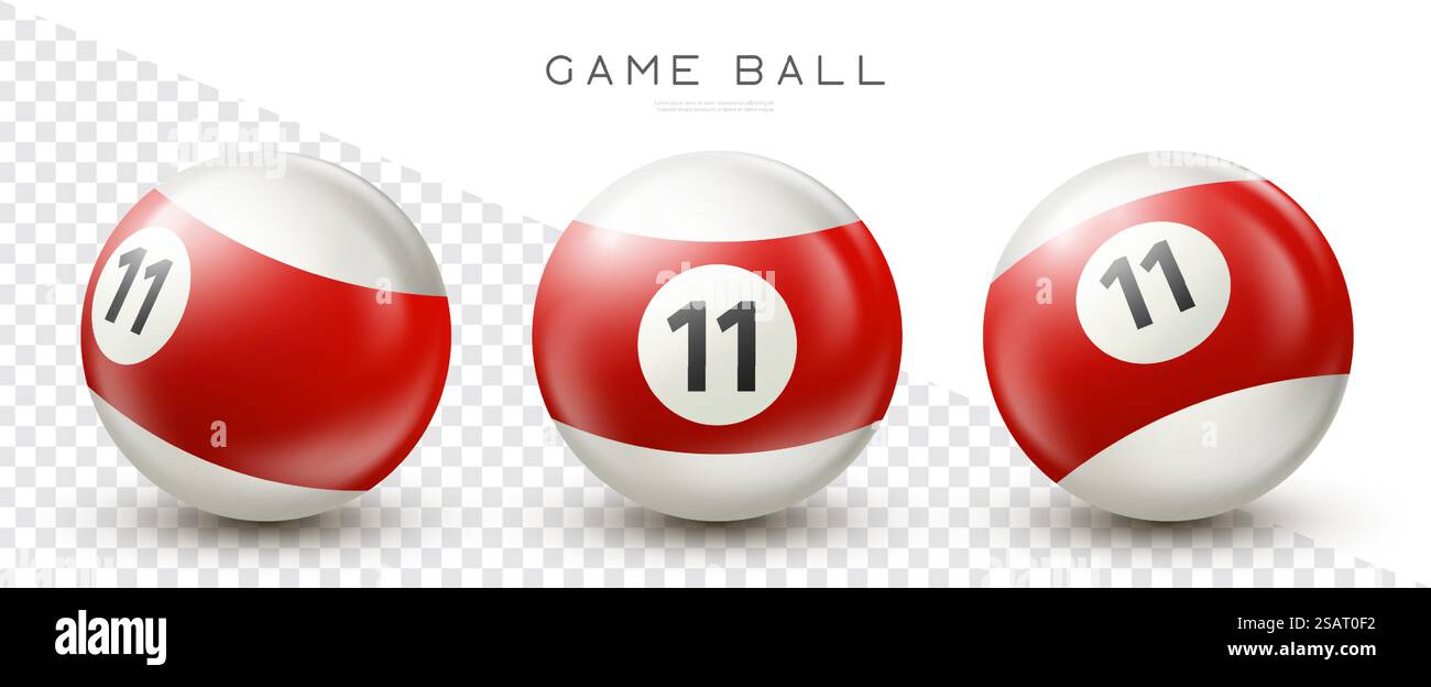 Billard, boule de billard rouge avec numéro 11 Snooker ou boule de loterie sur fond transparent illustration vectorielle Illustration de Vecteur