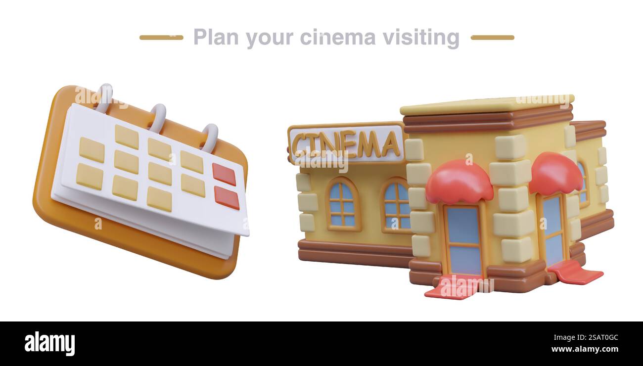 Concept de répertoire de cinéma. Planifiez votre visite au cinéma. Calendrier réaliste, bâtiment de cinéma dans le style de dessin animé. Vacances prévues, réservation et achat de billets en ligne. Application, publicités de site Web. Concept de répertoire de cinéma. Planifiez votre visite au cinéma. Calendrier réaliste, bâtiment de cinéma Illustration de Vecteur