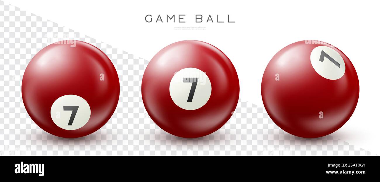 Billard, boule de billard rouge avec numéro 7 Snooker ou boule de loterie sur fond transparent illustration vectorielle Illustration de Vecteur