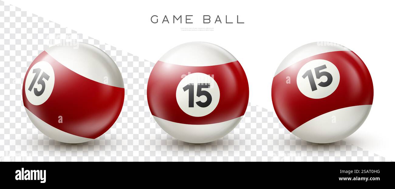Billard, boule de billard rouge avec le numéro 15 Snooker ou boule de loterie sur fond transparent illustration vectorielle Illustration de Vecteur