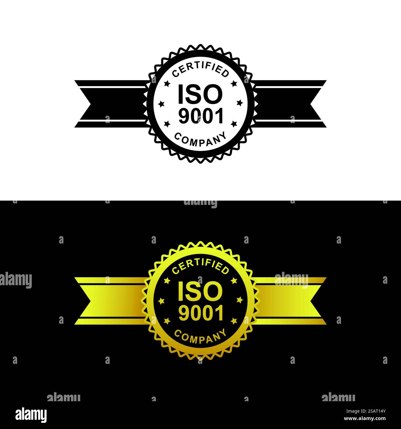 Tampon ou étiquette de certification ISO en couleur noire et dorée isolé sur fond blanc et foncé Illustration de Vecteur