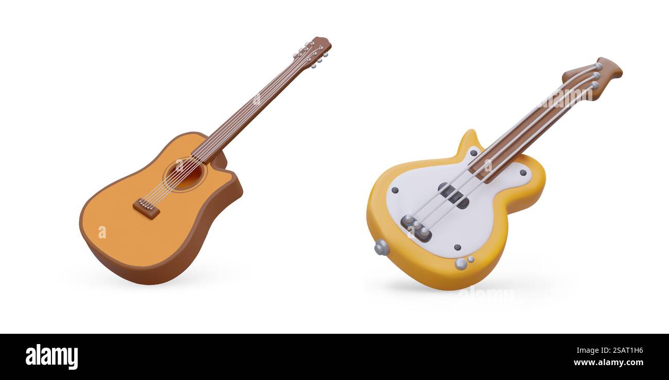 Guitare acoustique et électrique classique. Image réaliste de couleur sur fond blanc. Illustrations isolées avec des ombres. Instrument de musique rétro et moderne. Guitare acoustique et électrique classique. Image réaliste de couleur sur fond blanc Illustration de Vecteur