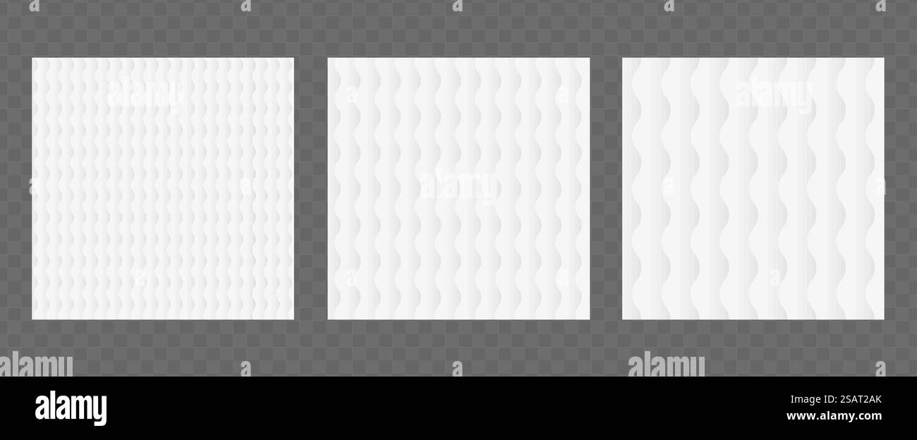 Texture ondulée de tissu, papier ou matelas. Motif géométrique blanc abstrait vectoriel pour votre conception. Ensemble de modèles d'arrière-plan Illustration de Vecteur