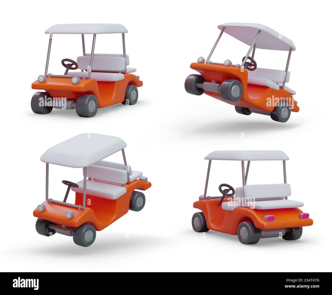 Voiture de golf réaliste. Ensemble d'images dans différentes positions. Mini chariot, vue avant, latérale, arrière. Services de transport vers le parcours de golf. Confort des joueurs. Voiture de golf réaliste. Ensemble d'images dans différentes positions. Mini chariot, vue avant, latérale, arrière Illustration de Vecteur
