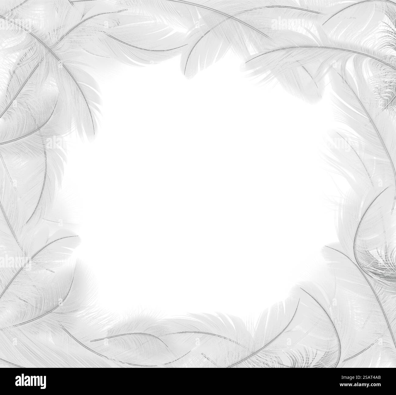 Cadre de plumes d'oiseau illustration vectorielle réaliste. Plumage blanc bordure ronde 3d éléments de conception sur fond transparent. Copier le modèle d'espace Illustration de Vecteur