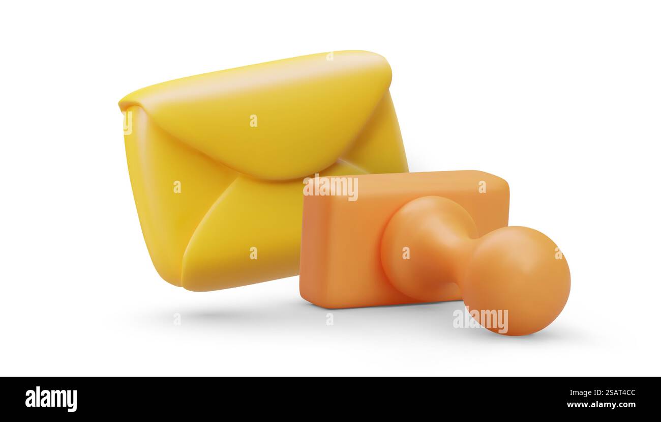 Enveloppe jaune 3D, timbre. Lettre certifiée conforme. Correspondance secrète. Illustration vectorielle de couleur sur fond blanc. Image vectorielle isolée dans le style de dessin animé. Enveloppe jaune 3D, timbre. Lettre certifiée conforme. Illustration vectorielle de couleur sur fond blanc Illustration de Vecteur