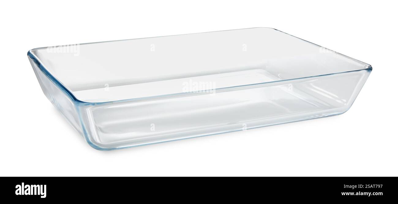 Une casserole en verre isolée sur blanc. Ustensile de cuisson Banque D'Images