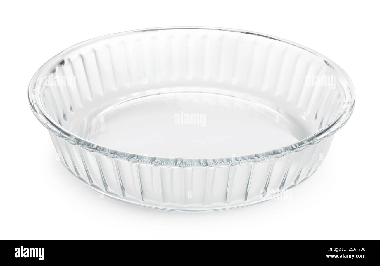 Une casserole en verre isolée sur blanc. Ustensile de cuisson Banque D'Images