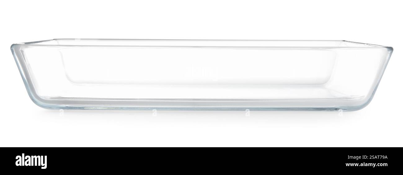 Une casserole en verre isolée sur blanc. Ustensile de cuisson Banque D'Images