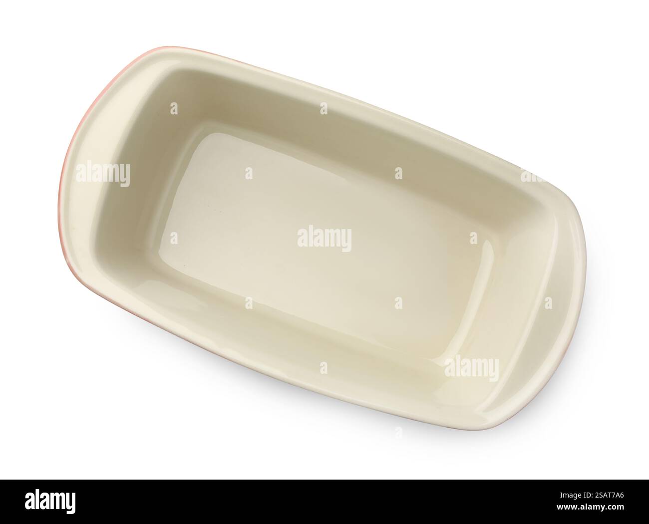 Une casserole en céramique isolée sur blanc, vue de dessus. Ustensile de cuisson Banque D'Images