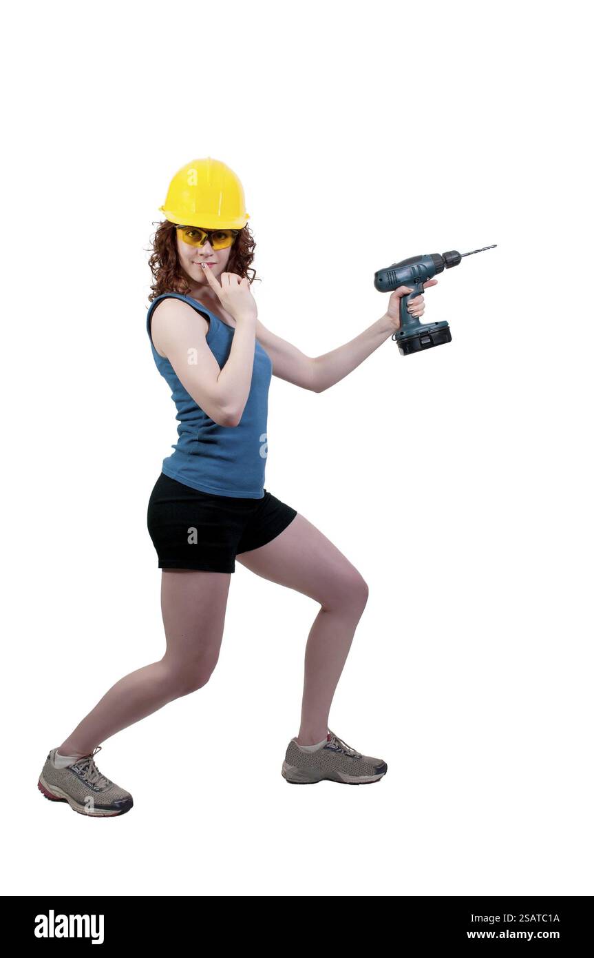 Travailleur de la construction d'une femme sur un site de travail Banque D'Images