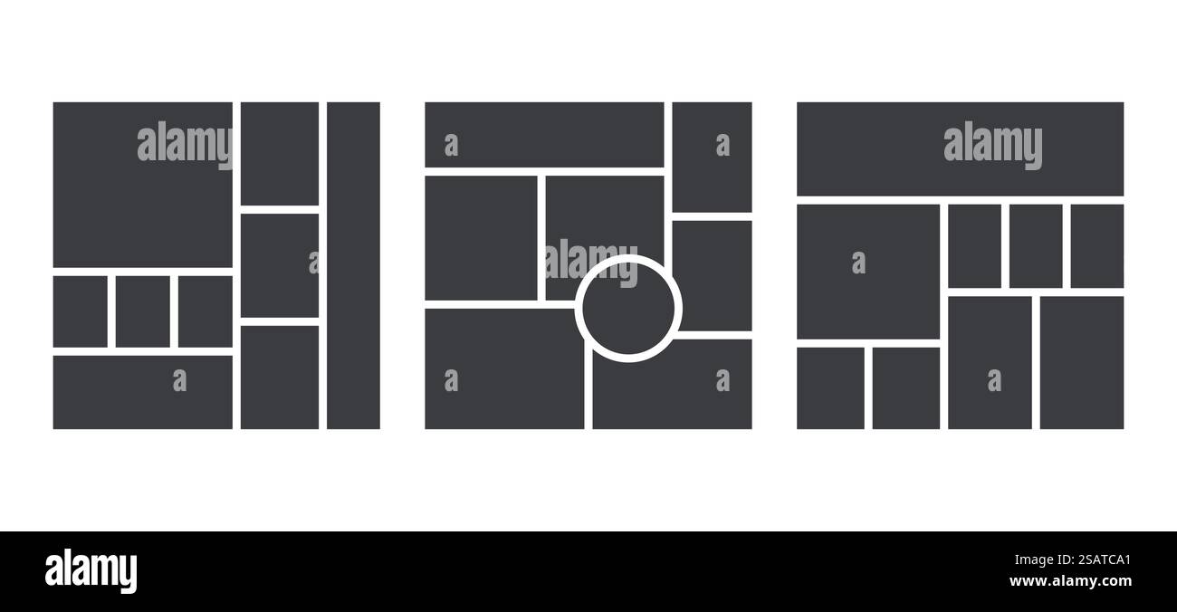 Tableau d'humeur. Modèle de médias sociaux. Grille de collage de photos. Bannière de moodboard. Forme carrée.. Collage de photos. Modèle de tableau d'humeur. Illustration vectorielle. Bannière avec des images en mosaïque. Illustration de Vecteur