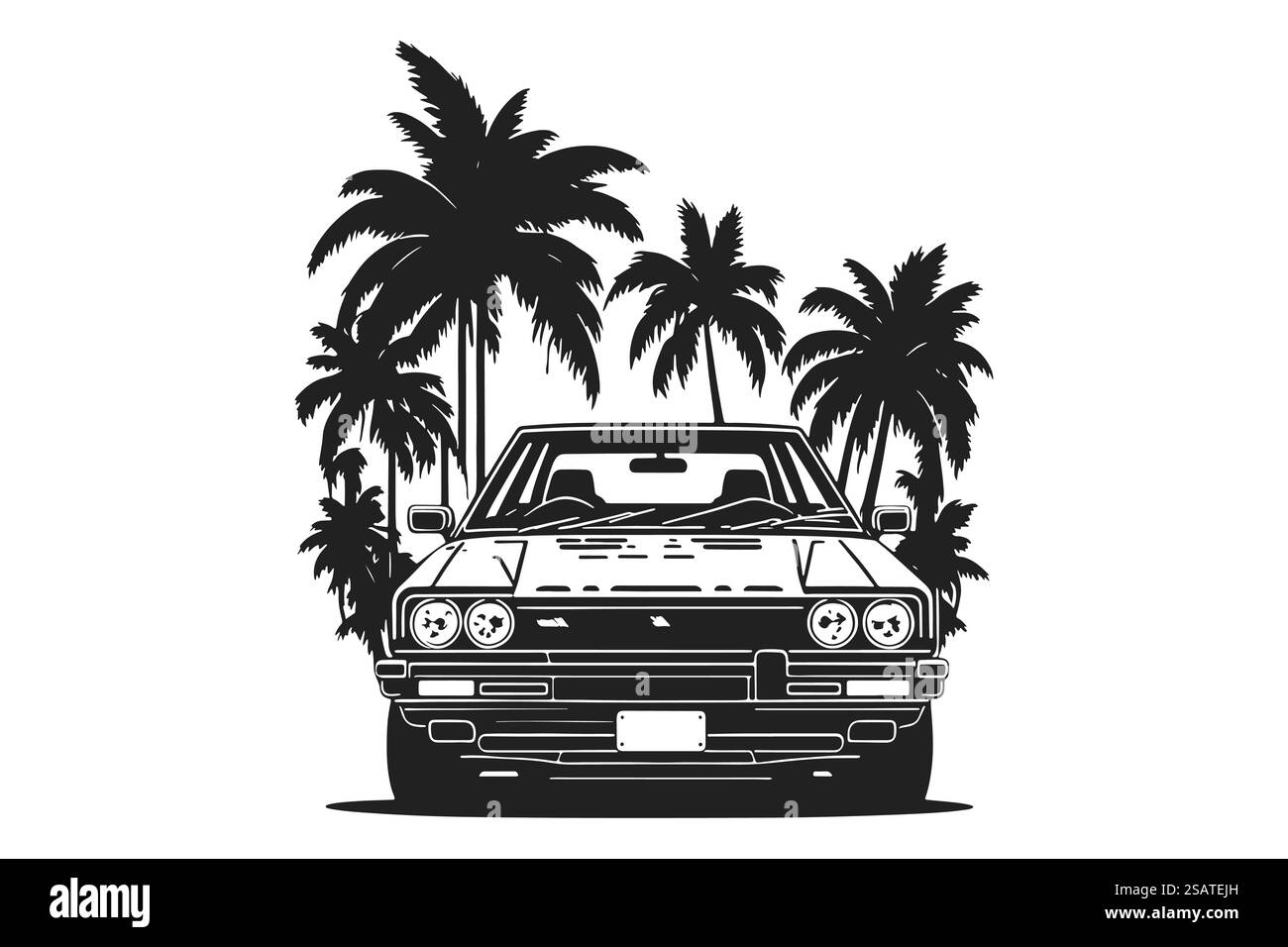 Voiture de sport classique japonaise des années 80 isolée sur un fond blanc, vue de face. Illustration vectorielle auto meilleur pour emblème, affiche, autocollant, t-shirt imprimé et bannière .. Voiture de sport classique japonaise des années 80 isolée sur un fond blanc, vue de face. Illustration vectorielle auto meilleur pour l'impression d'autocollant et de t-shirt. Illustration de Vecteur
