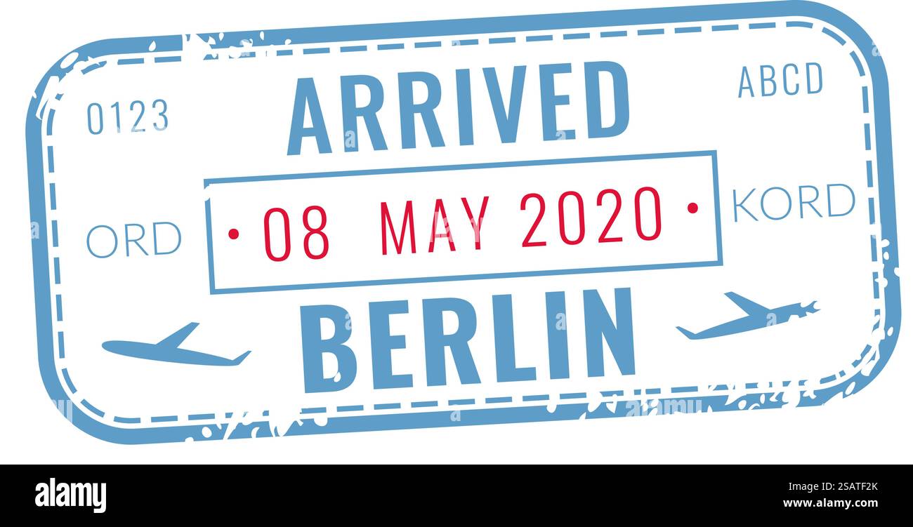 Label de voyage européen. Timbre d'arrivée du passeport grunge isolé sur fond blanc. Label de voyage européen. Timbre d'arrivée du passeport grunge Illustration de Vecteur