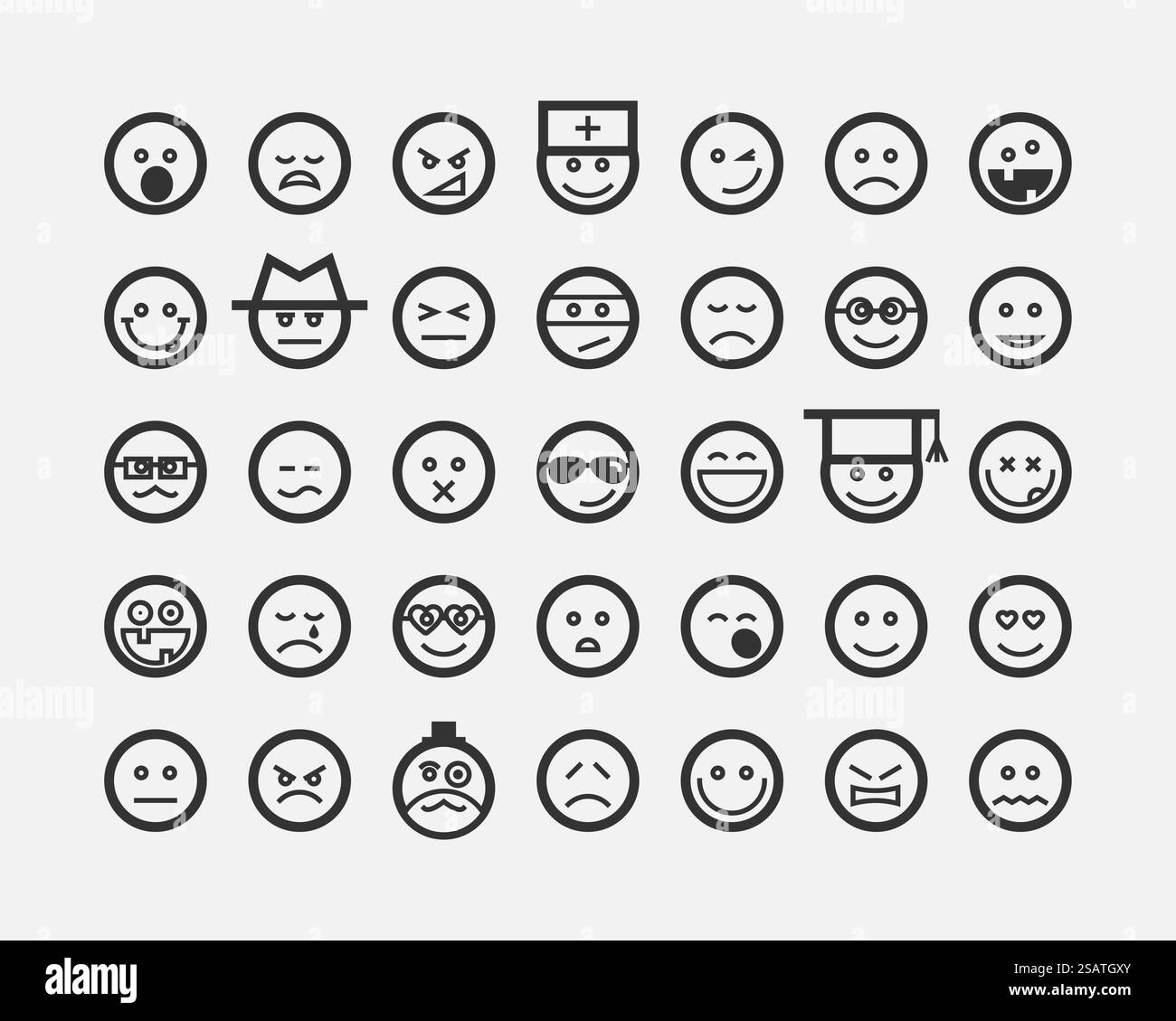 Jeu de gros sourires des visages. Icône sourire Collection vector symbole. Personnage de smiley. Illustration de Vecteur