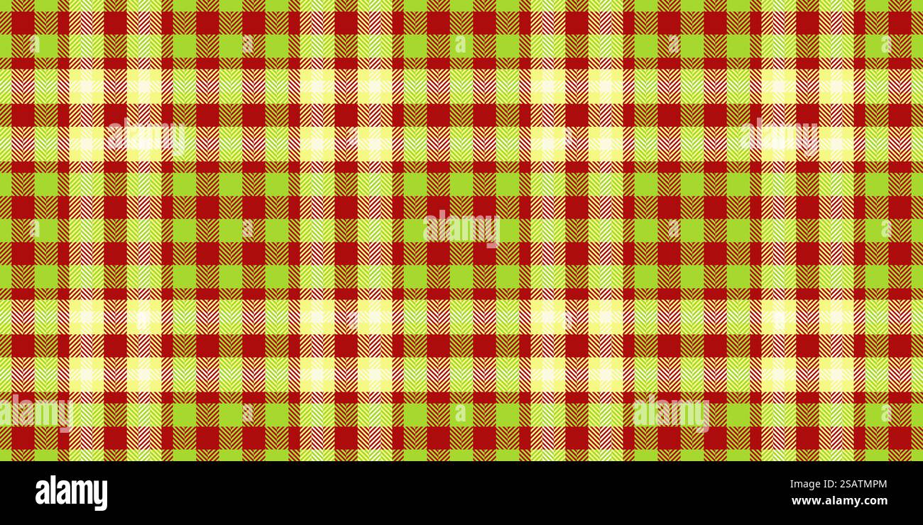 Tissu de fond en plaid satiné, texture textile sans couture de service. Tartan de contrôle de motif vectoriel d'Halloween en couleur citron vert et rouge. Illustration de Vecteur