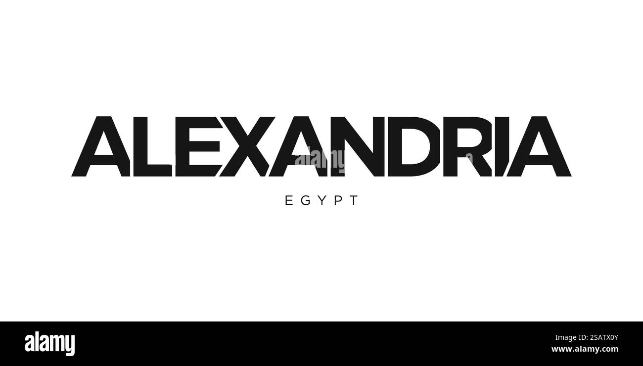Alexandrie dans l'emblème égyptien pour imprimé et web. La conception présente un style géométrique, illustration vectorielle avec une typographie audacieuse dans une police moderne. Lettrage de slogan graphique isolé sur fond blanc. Illustration de Vecteur