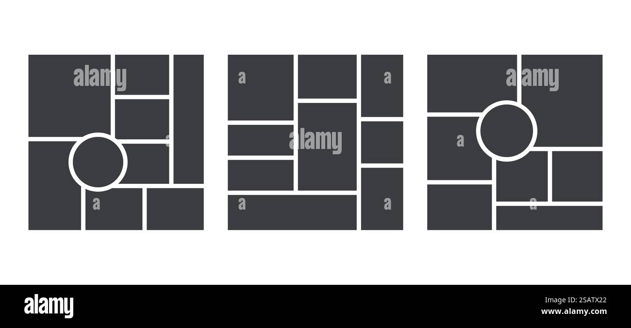 Grille du tableau d'humeur. Mises en page de collage. Bannière de moodboard. Modèle de médias sociaux. Mosaïque carrée Illustration de Vecteur