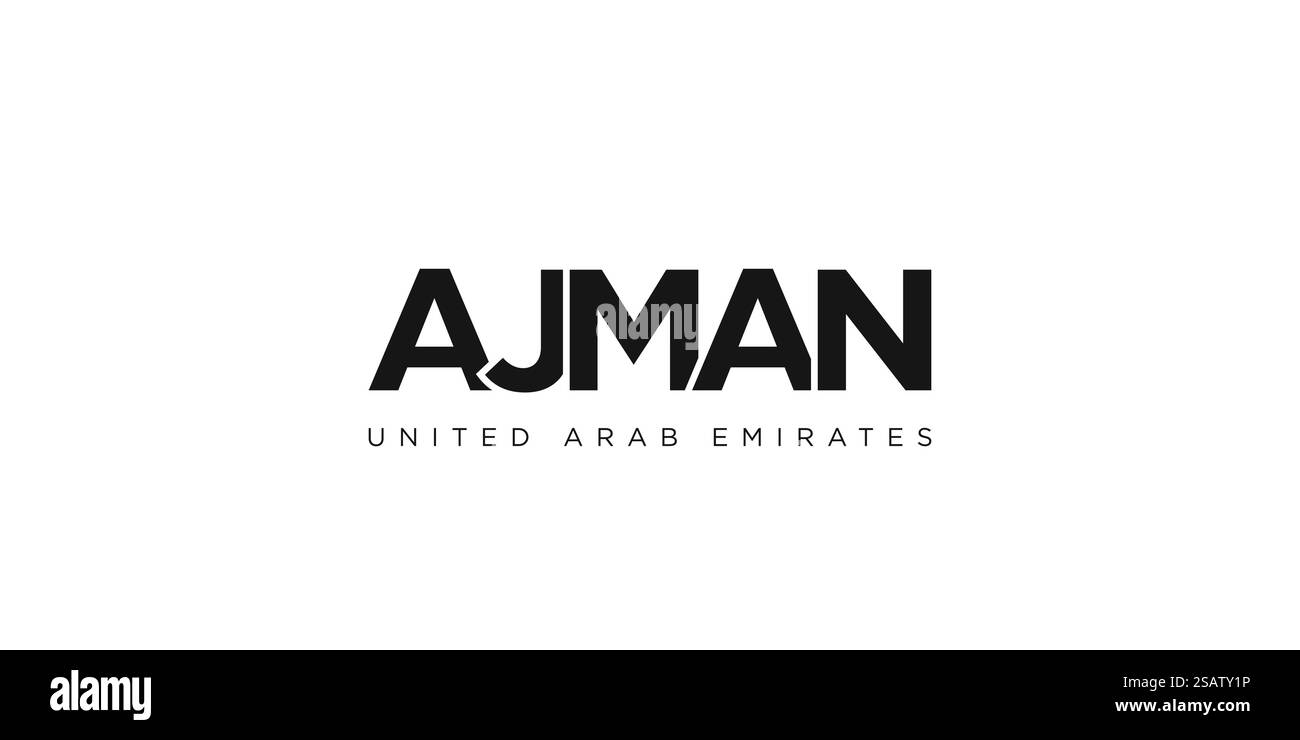 Ajman aux Émirats Arabes Unis emblème pour l'imprimé et le web. La conception présente un style géométrique, illustration vectorielle avec une typographie audacieuse dans une police moderne. Lettrage de slogan graphique isolé sur fond blanc. Illustration de Vecteur