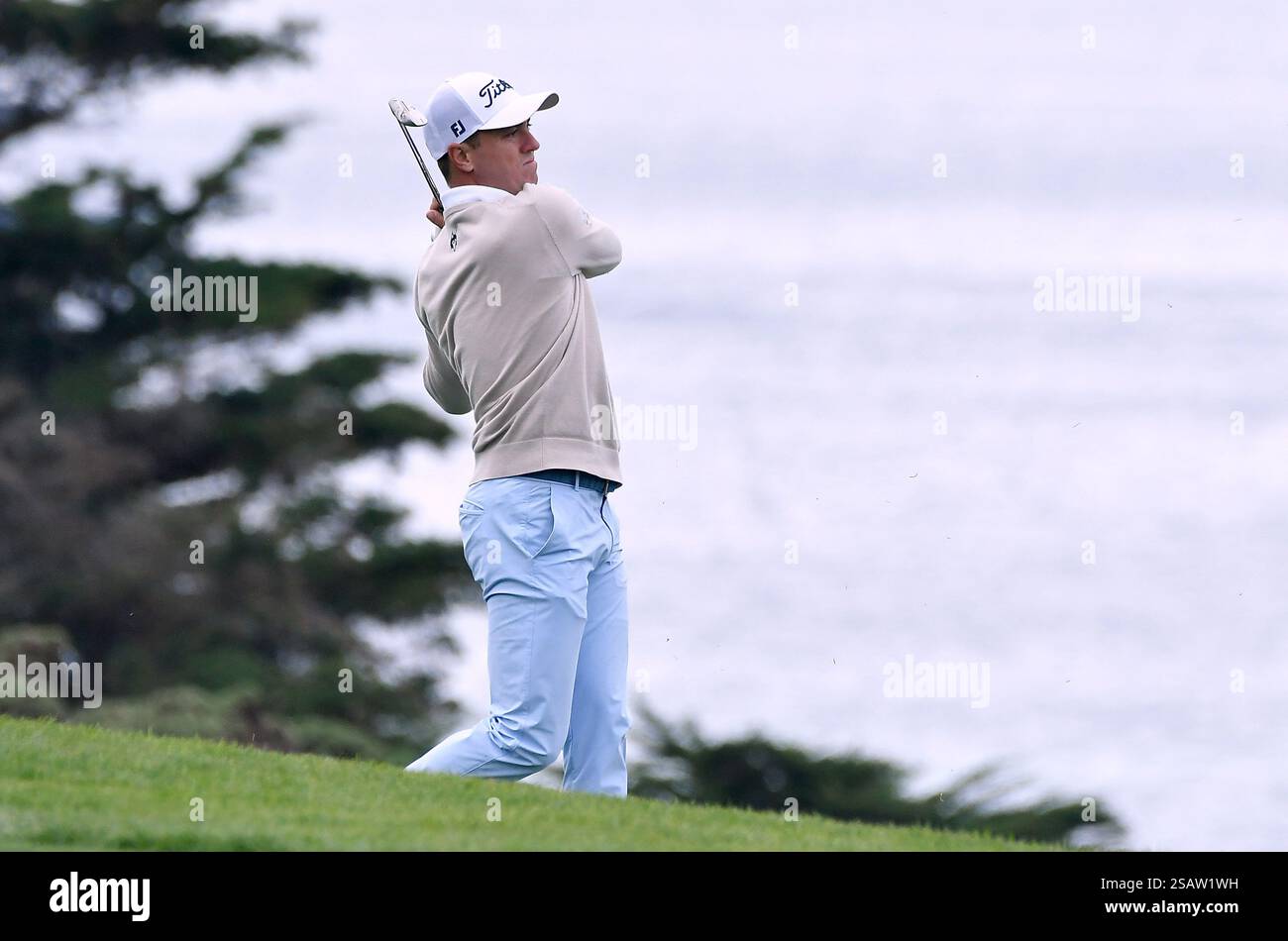 Pebble Beach, CA, États-Unis. 30 janvier 2025. Justin Thomas lors de la première manche de l'AT&T Pebble Beach Pro-Am 2025 au parcours de golf Spyglass Hill le 30 janvier 2025 à Pebble Beach, Californie. Casey Flanigan/imageSPACE (crédit image : © Flanigan/ImageSpace via ZUMA Press) USAGE ÉDITORIAL SEULEMENT! Non destiné à UN USAGE commercial ! Banque D'Images