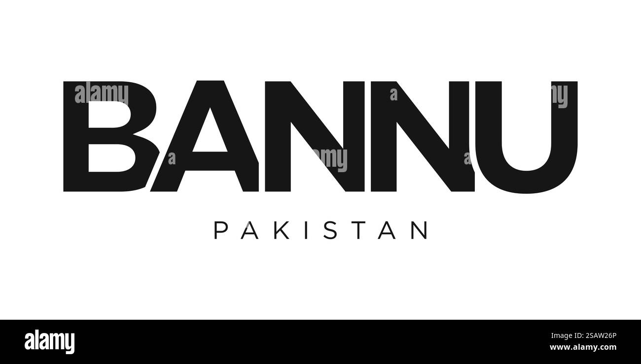 Bannu dans l'emblème du Pakistan pour imprimé et web. La conception présente un style géométrique, illustration vectorielle avec une typographie audacieuse dans une police moderne. Lettrage de slogan graphique isolé sur fond blanc. Illustration de Vecteur
