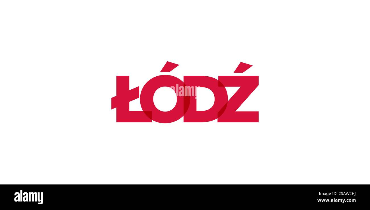 Lodz dans l'emblème de Pologne pour l'imprimé et le web. La conception présente un style géométrique, illustration vectorielle avec une typographie audacieuse dans une police moderne. Lettrage de slogan graphique isolé sur fond blanc. Illustration de Vecteur