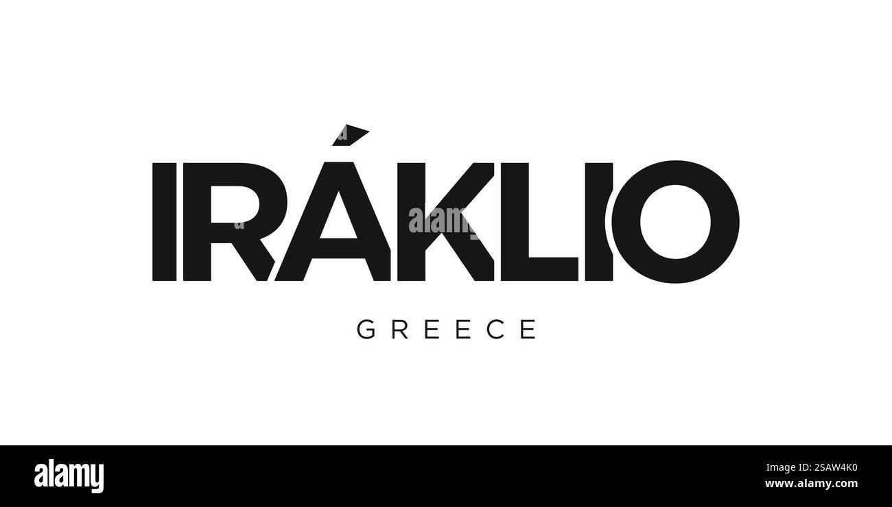 Iraklio dans l'emblème de la Grèce pour l'imprimé et le web. La conception présente un style géométrique, illustration vectorielle avec une typographie audacieuse dans une police moderne. Lettrage de slogan graphique isolé sur fond blanc. Illustration de Vecteur
