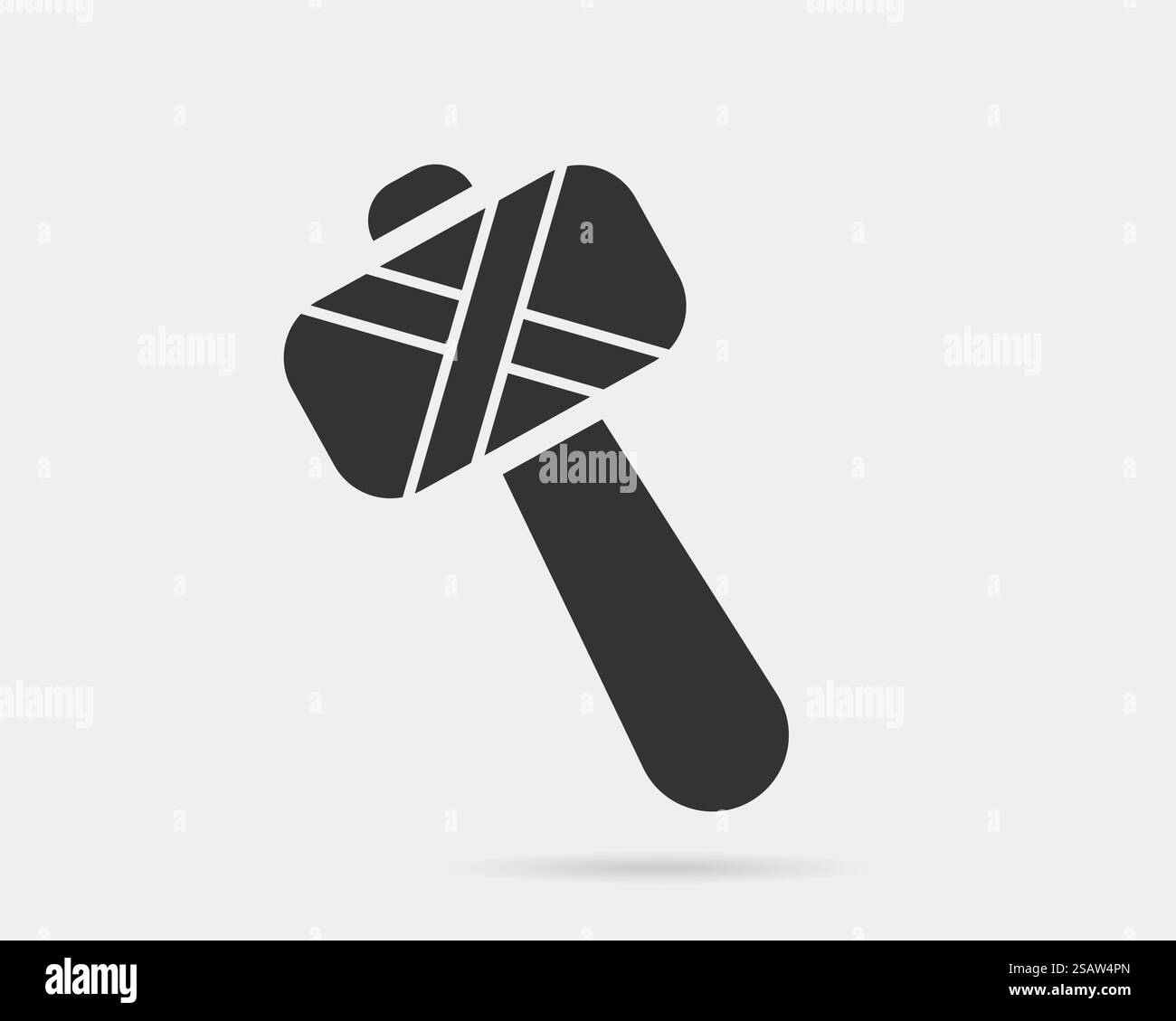 Silhouette noire et blanche de vecteur d'icône de marteau. Symbole d'outil isolé sur l'arrière-plan. Illustration de Vecteur