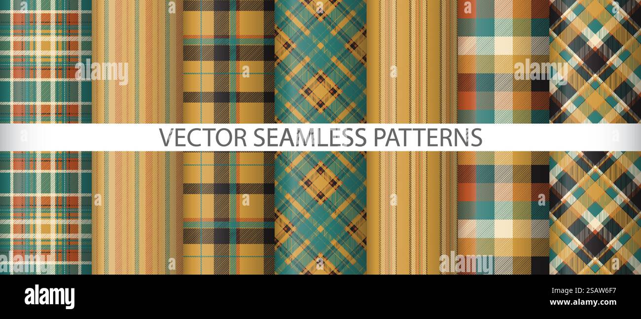 Définir le vecteur de motif tartan. Textile de vérification des antécédents. Collection de tissus texturés à carreaux sans couture. Illustration de Vecteur