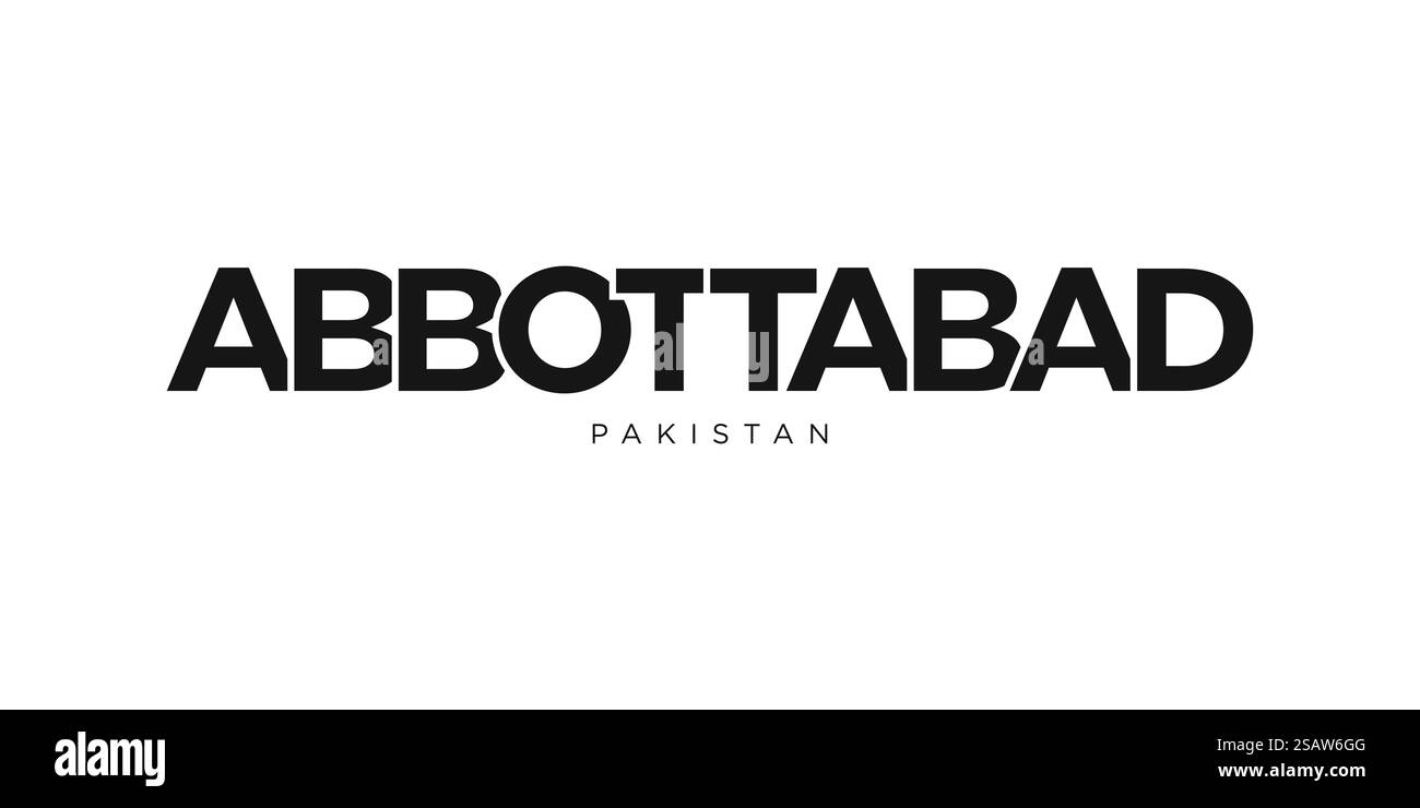 Abbottabad dans l'emblème du Pakistan pour l'imprimé et le web. La conception présente un style géométrique, illustration vectorielle avec une typographie audacieuse dans une police moderne. Lettrage de slogan graphique isolé sur fond blanc. Illustration de Vecteur