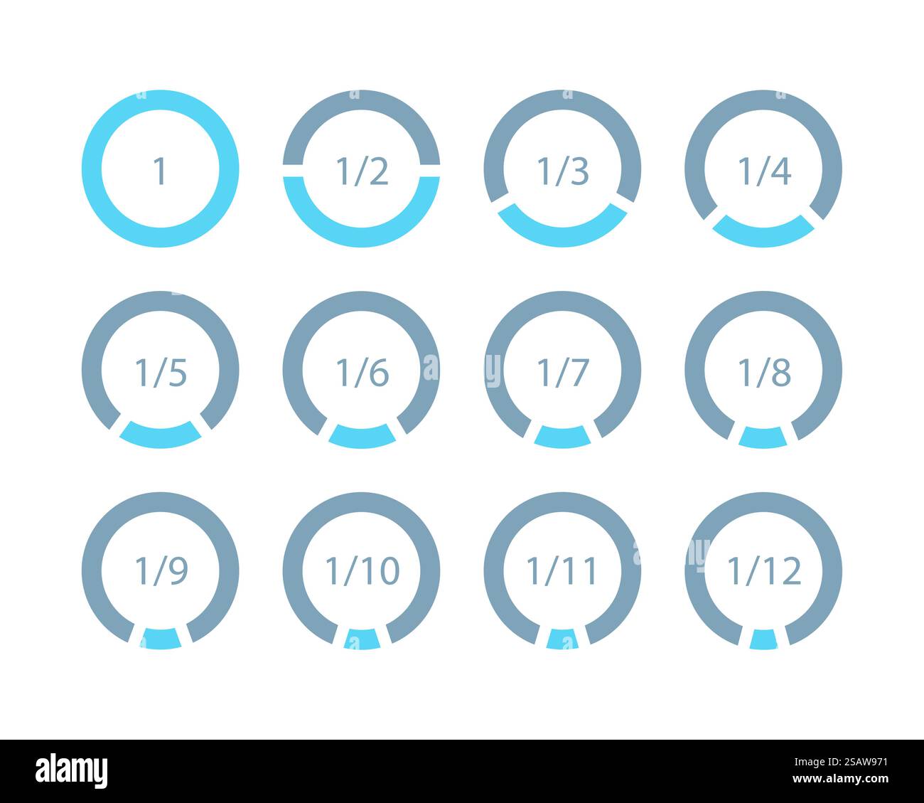 Définissez les fractions mathématiques des parties du modèle d'anneau pour les infographies. Illustration vectorielle.. Définissez les fractions mathématiques des parties du modèle d'anneau pour les infographies Illustration de Vecteur
