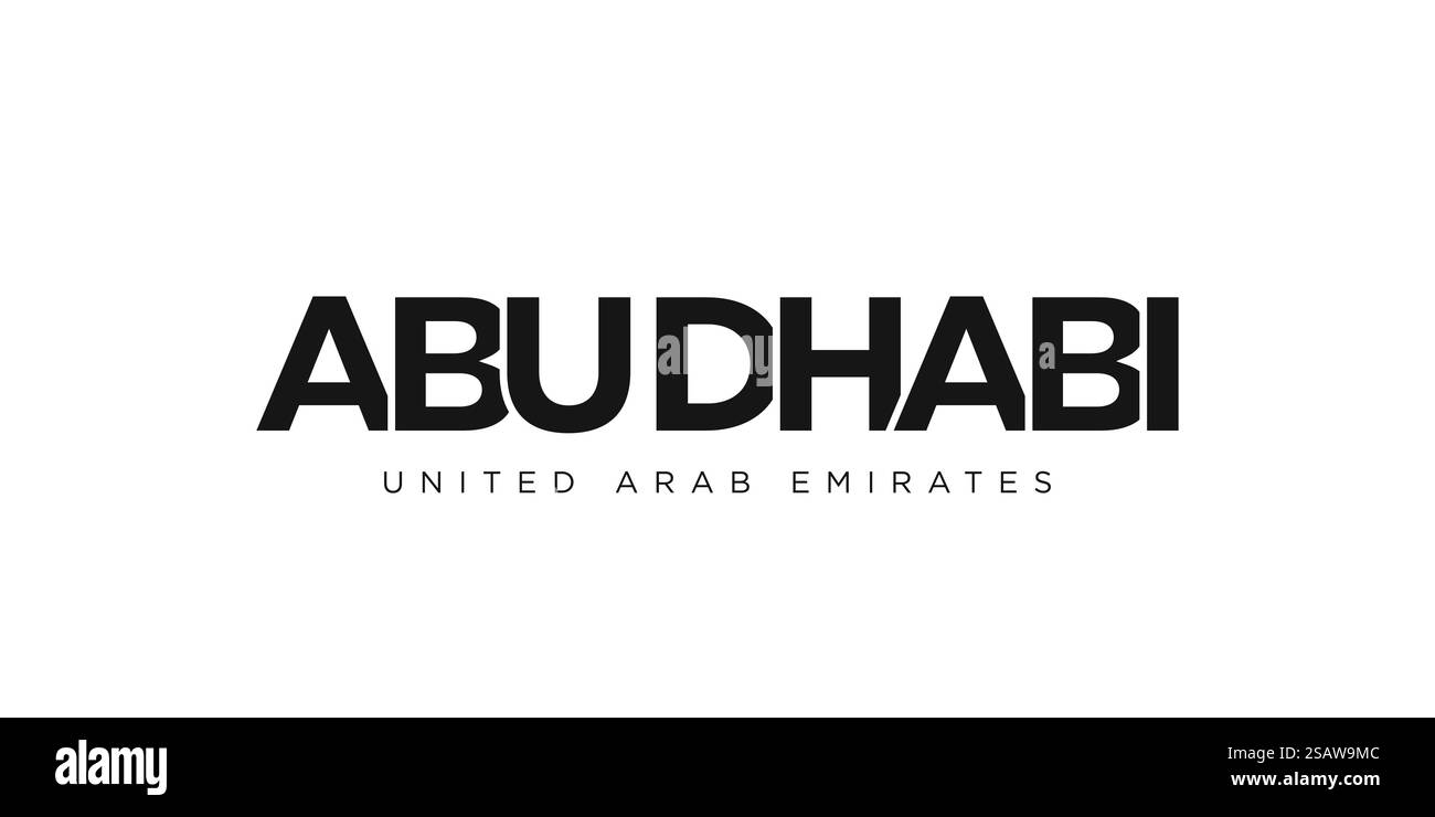 Abou Dhabi aux Émirats Arabes Unis emblème pour l'imprimé et le web. La conception présente un style géométrique, illustration vectorielle avec une typographie audacieuse dans une police moderne. Lettrage de slogan graphique isolé sur fond blanc. Illustration de Vecteur