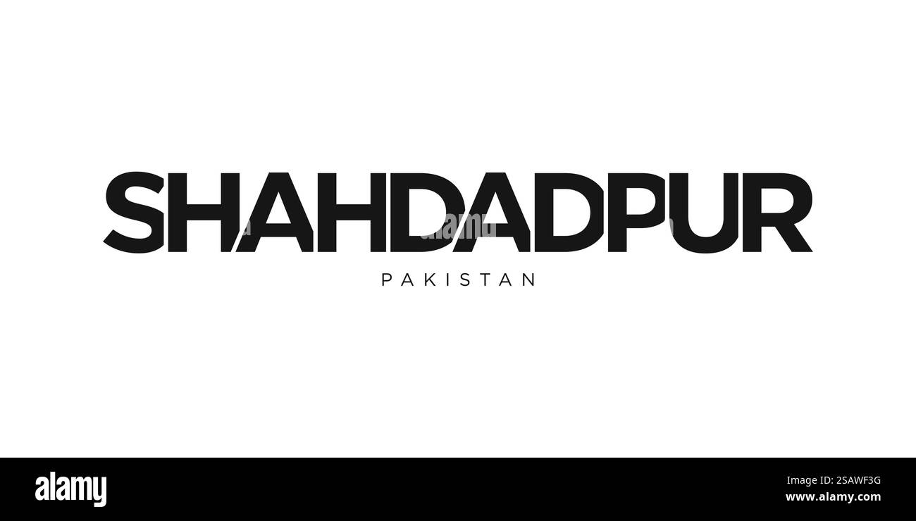 Shahdadpur dans l'emblème du Pakistan pour l'imprimé et le web. La conception présente un style géométrique, illustration vectorielle avec une typographie audacieuse dans une police moderne. Lettrage de slogan graphique isolé sur fond blanc. Illustration de Vecteur